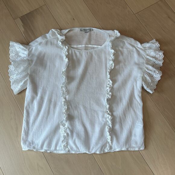 AllSaints Tops - AllSaints Isa Tee Frilled Front Lace Flutter Short Sleeve Women’s Small
